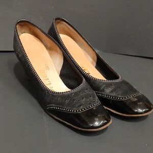 Vintage DeLiso Debs Black Leather Heels Size 8 AAAA
